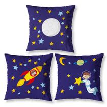 Capas De Almofadas Estampada Infantil Kit 3 Peças Astronauta