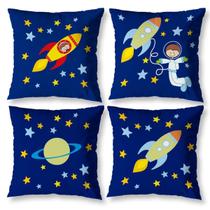 Capas De Almofadas Estampada Infantil Kit 4 Peças Astronauta