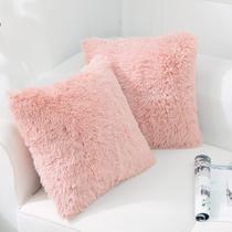 Capas de almofadas NorDeco HOME Luxury Faux Fur 45 x 45 cm rosa, pacote com 2