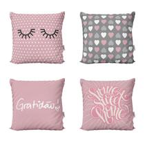 Capas de Almofadas Rosa Decorativas e Geométricas Home Sweet Home Para Sofá 40x40 - Novadecora