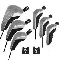 Capas de cabeça de clube de golfe Andux, 6 unidades/conjunto preto/cinza para madeira e híbridos Capas de cabeça de clube de golfe Andux, 6 unidades/conjunto preto/cinza para madeira e híbridos