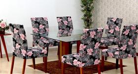 Capas De Cadeira 04 Lugares Floral Rosa - deccoralle