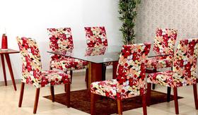 Capas De Cadeira 04 Lugares Floral Vermelho - Deccoralle