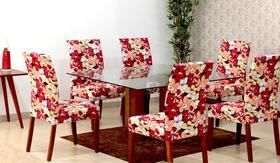 Capas De Cadeira 06 Lugares Floral Vermelho - Deccoralle