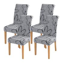 Capas de cadeira FORCHEER, conjunto de 4 capas de cadeira Grey Floral Stretch