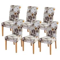 Capas de cadeira FORCHEER, conjunto de 6 capas de cadeira Bege Floral Stretch