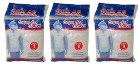 Capas De Chuva Descartável 3 Micras Capuz e Manga Kit com 3