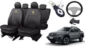 Capas de Couro Impermeável Renault Oroch 2019 + Chaveiro Renault + Capa de Volante