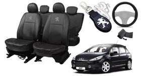 Capas de Design Exclusivo: Couro para Bancos Peugeot 307 2002-2012 + Capa de Volante + Chaveiro