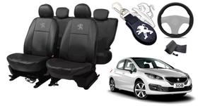 Capas de Luxo Personalizadas: Couro para Bancos Peugeot 308 2013-2020 + Capa de Volante + Chaveiro