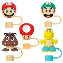 Capas De Silicone 3D Mario Para Canudos - 5 Peças Reutilizáveis Para Copos E Taças
