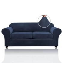 Capas de sofá PrinceDeco Velvet Couch 2 almofadas, largura de 230 cm, azul marinho Capas de sofá PrinceDeco Velvet Couch 2 almofadas, largura de 230 cm, azul marinho