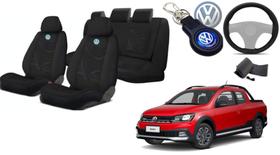 Capas de Tecido para Bancos Saveiro 2009-2023 + Volante + Chaveiro VW - Kit Premium