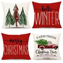 Capas de travesseiro 4TH Emotion Red Christmas 50 cm x 50 cm Conjunto de 4 Capas de travesseiro 4TH Emotion Red Christmas 50 cm x 50 cm Conjunto de 4