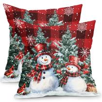 Capas de travesseiro ABSOP Christmas Snowman and Tree 55x55cm, conjunto de 2