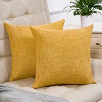 Capas de travesseiro Anickal Mostarda Amarelo Linho 45x45cm Conjunto de 2