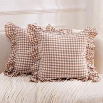 Capas de travesseiro APHILUC Taupe Plaid 100% algodão lavado 45x45cm