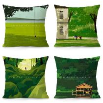 Capas de travesseiro de pelúcia verde floresta de dupla face 35x35cm Capas de travesseiro de pelúcia verde floresta de dupla face 35x35cm