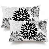 Capas de travesseiro DFXSZ Black Grey Flower 30x50cm Conjunto de 2 Capas de travesseiro DFXSZ Black Grey Flower 30x50cm Conjunto de 2