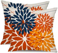 Capas de travesseiro DFXSZ Outdoor 45x45cm Blue Orange Flower, pacote com 2 Capas de travesseiro DFXSZ Outdoor 45x45cm Blue Orange Flower, pacote com 2