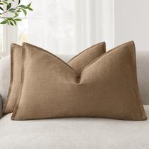 Capas de travesseiro Findtower, pacote com 2 peças de linho, 30 x 50 cm, marrom cáqui