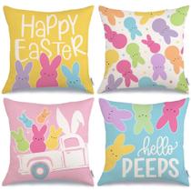 Capas de travesseiro GEEORY Happy Easter Hello Peeps 40x40cm, conjunto de 4