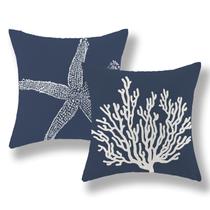 Capas de travesseiro GOLIANDA Navy Blue Coral Starfish 50x50cm Conjunto de 2