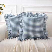 Capas de travesseiro K MASANIJI Dust Blue White Xadrez 45x45cm, pacote com 2 Capas de travesseiro K MASANIJI Dust Blue White Xadrez 45x45cm, pacote com 2