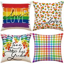 Capas de travesseiro Love and Pride Rainbow Heart 45x45cm de linho