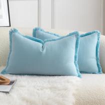 Capas de travesseiro MANDIOO com franja de algodão neutro 40x60cm azul claro