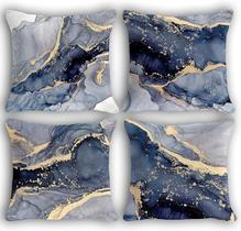 Capas de travesseiro OGILRE Blue and Gold Modern Abstract, conjunto de 4 Capas de travesseiro OGILRE Blue and Gold Modern Abstract, conjunto de 4