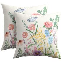 Capas de travesseiro Roverantic Spring, conjunto de 2 florais de linho de 40 x 40 cm