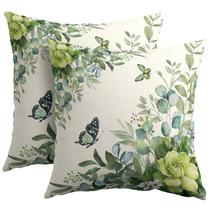 Capas de travesseiro Roverantic Spring, conjunto de 2 peças de linho verde de 55 x 55 cm
