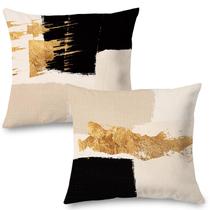 Capas de travesseiro Supwhd Black Beige Gold 60x60cm, flanela, conjunto de 2