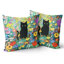 Capas de travesseiro Vrysenium Black Cat Floral 50x50cm Conjunto de 2 Capas de travesseiro Vrysenium Black Cat Floral 50x50cm Conjunto de 2