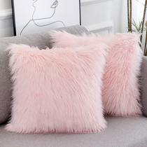 Capas de travesseiro WLNUI Pink Fluffy Faux Fur 50x50cm, conjunto de 2