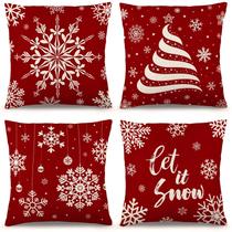 Capas de travesseiro YGEOMER Christmas 45x45cm Conjunto de 4 linho vermelho
