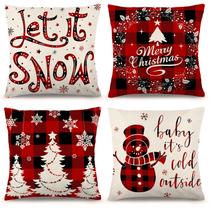 Capas de travesseiro ZJHAI, decorações de Natal, 45x45cm, conjunto de 4 Capas de travesseiro ZJHAI, decorações de Natal, 45x45cm, conjunto de 4