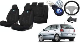 Capas Elegantes: Tecido para Bancos Polo 2001-2010 + Volante + Chaveiro VW