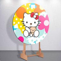 Capas Festa Infantil Gatinha Kittyy Painel Redondo Grande ou Mini Estampa Colorida