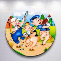 Capas p/ Painel Redondo Festa Infantil Clássica Porquinhos Felizes Sublimado Tamanhos Diversos Grand