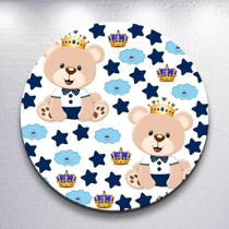 Capas Painel Grande e Mini Painel Redondo Festa Infantil Ursinho Menino Branco Azul Zig Zag Decora