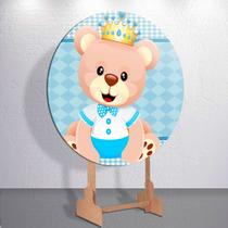 Capas Painel Grande e Mini Painel Redondo Festa Infantil Ursinho Menino Branco Azul Zig Zag Decora