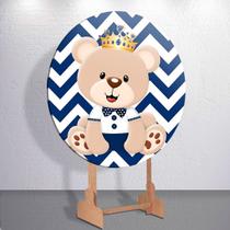 Capas Painel Grande e Mini Painel Redondo Festa Infantil Ursinho Menino Branco Azul Zig Zag Decora
