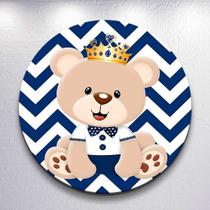 Capas Painel Grande e Mini Painel Redondo Festa Infantil Ursinho Menino Branco Azul Zig Zag Decora