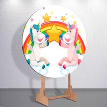 Capas Painel Sublimadas Redondo Para Festa Infantil Estilo Unicórnio Mágico E Pónei Veste Fácil Tama