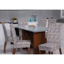 Capas para Cadeira em Malha Estampada 4 Peças - Coffe Capas para Cadeira em Malha Estampada 4 Peças - Coffe
