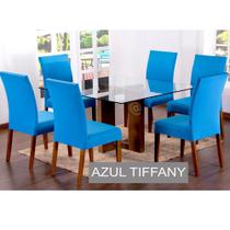 Capas Para Cadeiras De Jantar 06 Peças Em Malha Gel Lisa - Azul Tiffany - Padrao