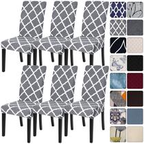 Capas para cadeiras de jantar Searchi, conjunto de 6 elastanos cinza e branco Capas para cadeiras de jantar Searchi, conjunto de 6 elastanos cinza e branco