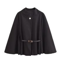 Capas Poncho Pretas com Manga Morcego para Mulheres - Moda Inverno com Cinto